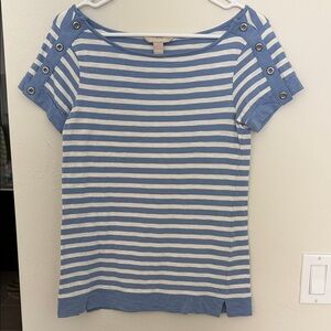 Banana Republic Blue and White Striped Short Sleeve Top